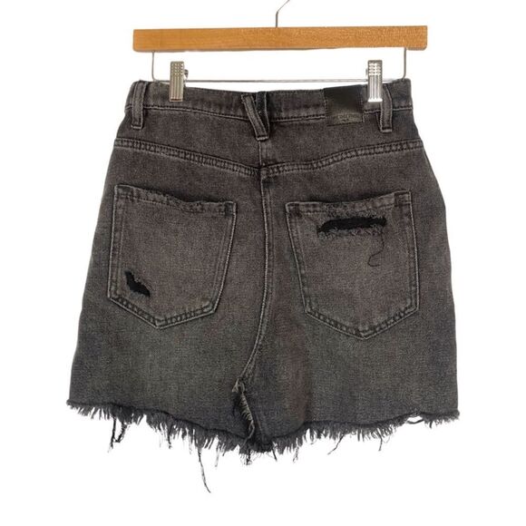 NWT FREE PEOPLE Faded Black Brea Cut Off High Rise Frayed Denim Mini Skirt - Picture 4 of 9